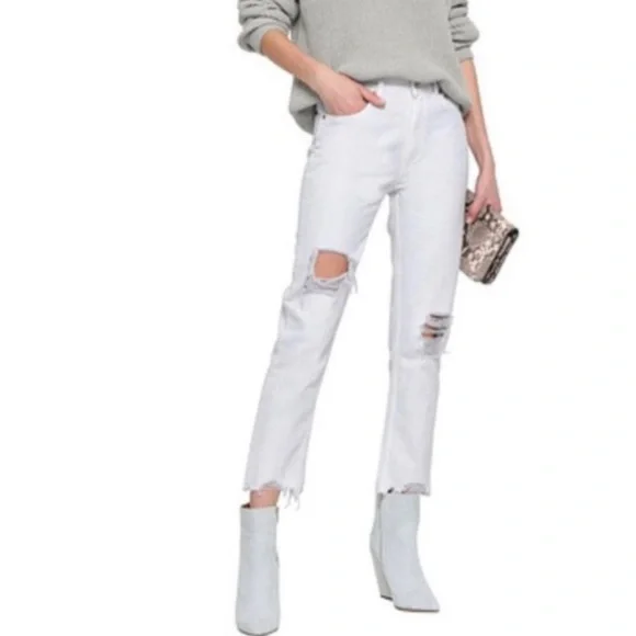 IRO EDWIN DISTRESSED HIGH RISE JEANS - Picture 1 of 3